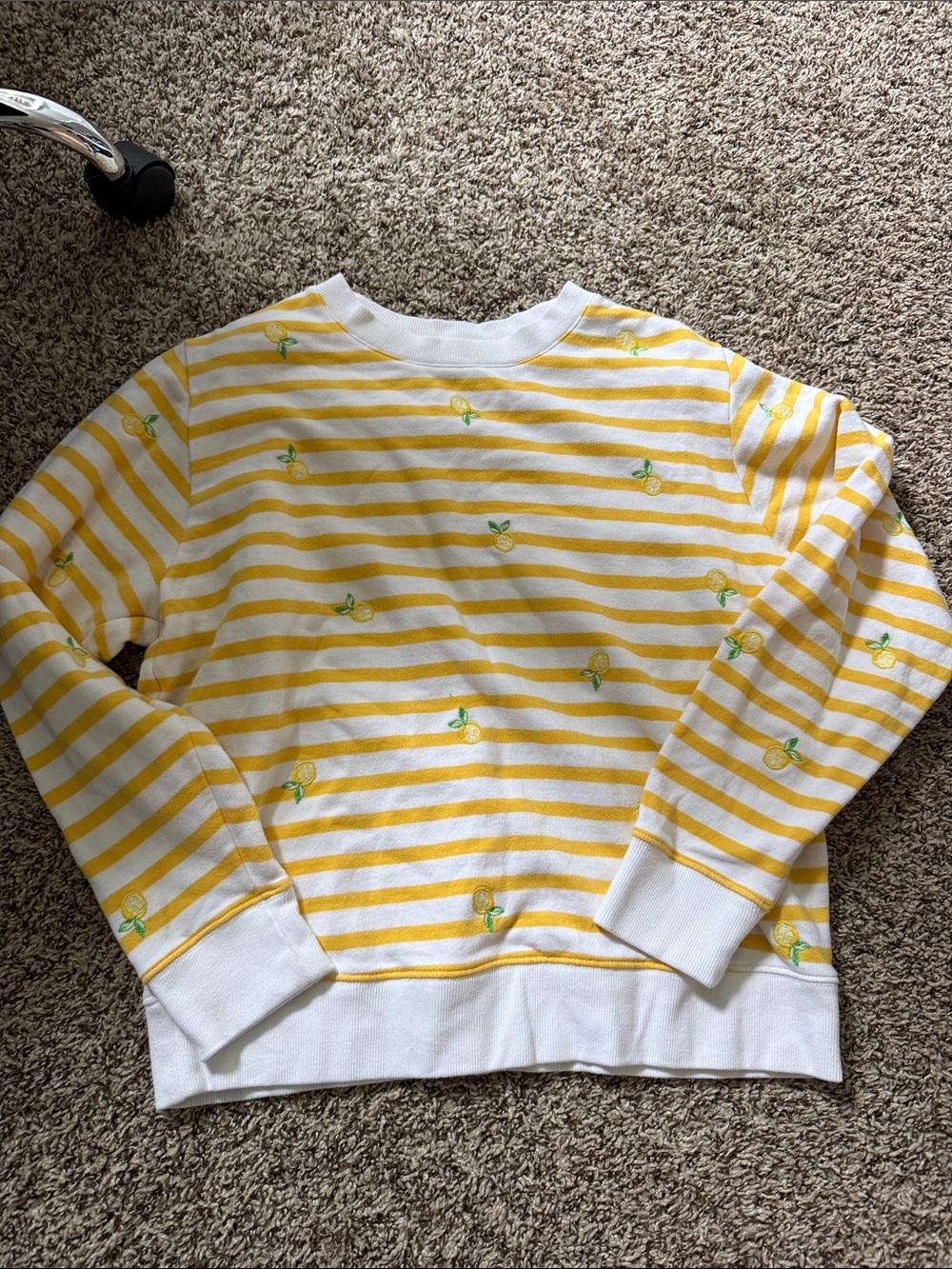 Lilly Pulitzer Yellow and White Striped Sweater with Lemon Embroidery